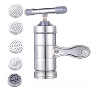 Presse à pâtes manuelle 5 en 1 en acier inoxydable, machine à pâtes manivelle avec 5 moules interchangeables, 7.28 pouces, extrudeuse argentée