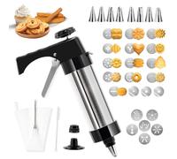 Presse à Pâtisserie en Acier Inoxydable, Machine a Churros, Machine à Biscuits, Presse a Biscuits Inox avec 22 Gabarits, 8 Douilles, Sac à Cadre en TPU et Brosse de Nettoyage, pour Gâteaux Biscuits
