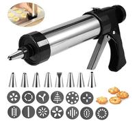 Presse à pâtisserie en acier inoxydable, seringue à pâte, presse à biscuits, presse à biscuits avec 13 pochoirs, 8 buses Étiquette