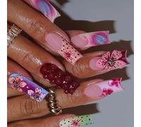 Presse À Pointe Française Longue Carrée Sur Les Ongles 24 Pièces Couverture Complète Faux En Acrylique Avec Des Motifs De Fleurs Pour La Fête De Mariage Bureau Fête Prêts