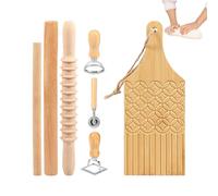 Presse à ravioli - 7 pièces - Rouleau à pâtisserie manuel en bois de qualité alimentaire - Roulette de coupe pour raviolis - Pour sac à pâtes, pâte, pâtisserie, cuisine, maison, restaurant, commerce