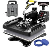 Presse à transfert 5 en 1, 29 x 38 cm Machine à imprimer des T-shirts - 1000W presse textile - 1,5 m de longueur de câble - Transfert de motifs sur T-shirts, casquettes, gobelets - Noir