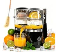 Presse-Agrumes Automatique à Double TêTe, Presse Et Citrons Verts éLectrique Avec Coupe-Fruits IntéGré Et Doubles CôNes, SéParation Efficace De La Pulpe, ContrôLe à 2 Vitesses(Noir)
