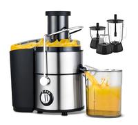 Presse-agrumes électrique 4 en 1 avec goulotte d'alimentation de 65 mm, extracteur de jus centrifuge à 2 vitesses pour fruits et légumes