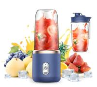 Presse-agrumes électrique portable pour jus et smoothies,6 lames, puissant,Chargement USB avec 1 tasse et couvercle (bleu marine)