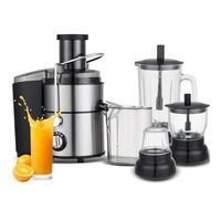 Presse-agrumes et mixeur 4 en 1, extracteur de jus d'agrumes électrique 1000 W avec 2 réglages de vitesse, presse-agrumes et machine à smoothie avec goulotte d'alimentation de 65 mm, pour fruits