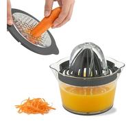 Presse-agrumes manuel 5 en 1 avec tasse à mesurer - Presse-citron, orange et citron vert, séparateur d'œufs et râpe à ail, sans BPA, 355 ml (gris, 1 pièce)