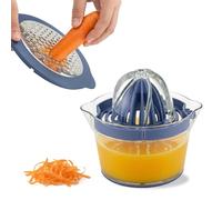 Presse-agrumes manuel 5 en 1 avec tasse à mesurer - Presse-citron, orange et citron vert, séparateur d'œufs et râpe à ail, sans BPA, 355 ml (bleu marine, 1 pièce)