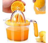 Presse-agrumes manuel avec verre doseur, râpe et séparateur d'œufs, 600 ml, poignée en silicone antidérapante, pour citron, orange et citron vert