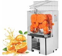 Presse-agrumes professionnel, extracteur de jus automatique 120 W, presse-agrumes à froid, avec filtre extractible, couvercle en acier inoxydable, 2 seaux de récupération des écorces