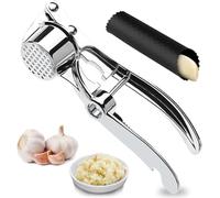 Presse-ail 5 en 1 en acier inoxydable - Passe au lave-vaisselle - Avec éplucheur d'ail en silicone - Gadgets de cuisine - Broyeur professionnel - Presse à main