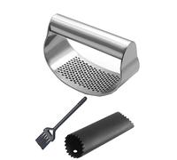Presse ail à Bascule en Acier Inox,Manuel Presse ail Broyeur Manuel à l'ail à Bascule y compris l'éplucheur en Silicone et la Brosse de Nettoyage Garlic Crusher Press Rocker Cuisine Gadget