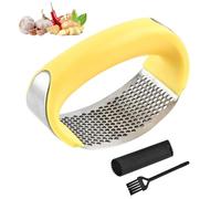 Presse-ail de cuisine en acier inoxydable 304 de qualité alimentaire avec brosse de nettoyage et éplucheur d'ail en silicone (jaune)