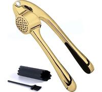 Presse-ail en acier inoxydable de qualité professionnelle - Hachoir à ail et éplucheur - Facile à nettoyer, passe au lave-vaisselle et antirouille (doré)