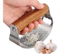 Presse-ail Manuel, Hachoir à ail en acier inoxydable avec manche en bois, broyeur d'ail de cuisine, gadgets de cuisine à bascule pour un écrasement sans effort