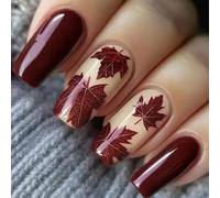 Presse brillante sur les ongles 24 pièces d ' érable rouge vin outils non requis pour un usage quotidien ongles en feuille d ' automne