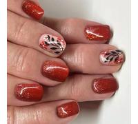 Presse brun rouge automne hiver sur les ongles avec des fleurs de feuilles, faux conseils réutilisables pour les fêtes et les mariages (24 pièces) Presse brun rouge sur les ongles