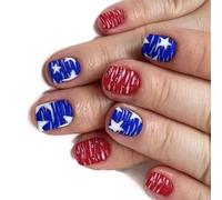 Presse carrée courte 24 fois sur les ongles 4 juillet faux ongles drapeaux ongles acryliques mat couverture complète bâton sur ongles