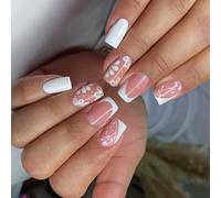 Presse Carrée Courte Sur Les Clous Pointes Françaises Faux Ongles Complets Couvertures Fausses Avec Des Conceptions De Fleurs Stick Acrylique Artificiel Sur Clou