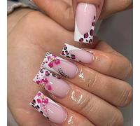 Presse Carrée Courte Sur Les Ongles Pointes Françaises Faux Couvertures Complètes Avec Des Dessins De Fleurs Conception Acrylique Artificielle Ongles