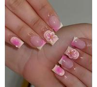 Presse carrée courte sur ongles Conseils français Faux ongles Couverture complète Absence de motifs floraux Baguette acrylique artificielle