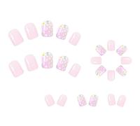 Presse Carrée Sur Les Clous Pointes Françaises Faux Ongles Complets Couvertures Fausses Ongles Avec Design Fleur Paillettes Artificielles Ongles Acryliques Press
