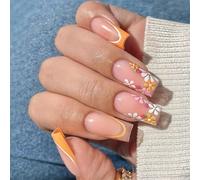 Presse Carrée Sur Les Ongles Avec Conception De Fraises Et De Fleurs Française Fausse Acrylique Artificiel Pour Les Femmes 24 Pcs Ongles Carrés