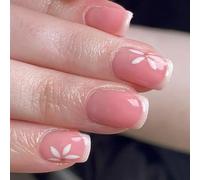 Presse Carrée Sur Les Ongles Fleur De Faux Ongles Colues Sur Des Paillettes Acryliques Artificiels 24pcs Bâton Pour Les Femmes Fench Pointes Fausse Ongle