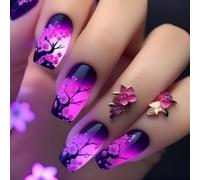 Presse Carrée Sur Les Ongles Fleur Faux Bâton Sur 12 Tailles 24 Pc