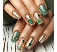 Presse carrée sur ongles Shamrock Faux ongles à coller sur les ongles 12 tailles 24 pièces Conseils pour ongles français DIY Décorations d'art