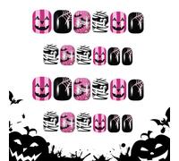 Presse d’Halloween sur les ongles,Ongles d’Halloween - Ongles de citrouille effrayants - Citrouille chauve-souris Designs presse sur ongles colle courte sur ongles en Gel paillettes faux ongles Kits c