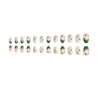 Presse de Noël sur les ongles Courts Amande Flocon de Neige Dessins Faux Ongles Couvertures Complètes Brillant à Coller pour les Femmes 24 Pièces Modèles Étudiants