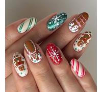 Presse De Noël Sur Les Ongles Faux Avec Gingerbreads Man House Chocolate House Couvertures Complètes Le Bâton De Couverture Complète Artificielle Noël False Amond Presse