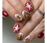 Presse De Noël Sur Les Ongles Gingerbreads Man False Chocolate Chocolate House Complexe Sticks Sur Une Courte Maison De Chocolat Artificielle Falle Nail Christmas Artificiel Courte