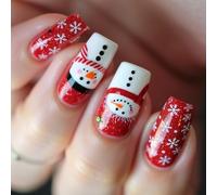 Presse de Noël sur ongles Médias Faux ongles carrés Flocons de neige blancs Coller sur les ongles Bonhomme de neige Faux ongles artificiels