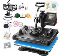 Presse de transfert 5 en 1-38 x 30 cm - Multifonction - Pivote à 360 ° - Pour tasses, chapeaux, casquettes et t-shirts - 5 en 1 - Noir