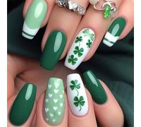 Presse de trèfle vert unique sur les ongles Designs d ' ongles sur le thème des vacances pour ceux qui aiment les festivals et l ' art détaillé de la Saint-Patrick