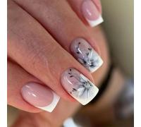 Presse Festive Sur Les Ongles Avec Design Fleur Stick Pointe Français Sur Des Clous Manucure Ongles Décoration Art Pour Tout Ongle Carré Occasionnel