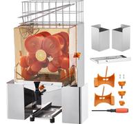Presse-orange commercial de SucceBuy, 120 W, automatique. Extraction de jus avec robinet. Acier inoxydable. Presse 20 oranges par minute. Avec boîte à filtre extractible, couvercle en PC et 2 bacs de