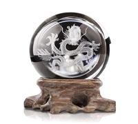 Presse-papier 3D en forme de dragon avec boule de cristal Feng Shui avec support en bois pour décoration d'intérieur