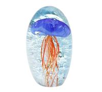 Presse Papier Décoratif et Sculpture Verre, Méduse Ondulante, Bleu et Orange, Hauteur 9,5 cm