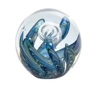Presse Papier Décoratif et Sulfure Verre, Sphère Océane, Aquaviva, Bleu et Gris, Diamètre 10 cm