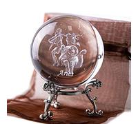 Presse-papier en forme de boule de cristal en forme de constellation laser 3D avec support de fleurs plaqué argent (bélier)