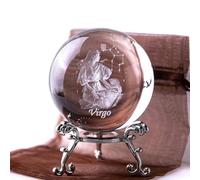 Presse-papier en verre avec boule de cristal sculptée intérieure 3D Fengshui avec support de fleurs plaqué argent (Vierge)