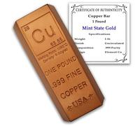 Presse-papier lingot en cuivre de 0,5 kg - 999 éléments de chimie pure avec certificat d'authenticité Mint State Gold