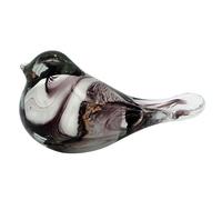 Presse-Papier Oiseau En Verre Marbré Blanc Et Aubergine