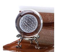 Presse-papiers 3D avec boule de cristal Fleur de vie avec support Boule unique en verre avec gravure laser Chakra Grille de guérison Boule de fleur pour décoration pour petite amie, épouse, mère et