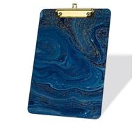 Presse-papiers artistique bleu foncé avec structure marbrée, acrylique 22,9 x 31,8 cm A4 Presse-papiers avec pince métallique plate, presse-papiers pour le bureau les enseignants les élèves-Clip doré