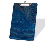 Presse-papiers artistique bleu foncé avec structure marbrée, acrylique 22,9 x 31,8 cm Presse-papiers avec pince métallique plate, presse-papiers pour le bureau les enseignants les élèves-Clip argenté