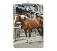 Presse-papiers Cheval dans la rue avec trou de suspension, 8,5" x 12,5" standard A4 en acrylique, support de papier ultra léger et incassable pour le bureau et la maison